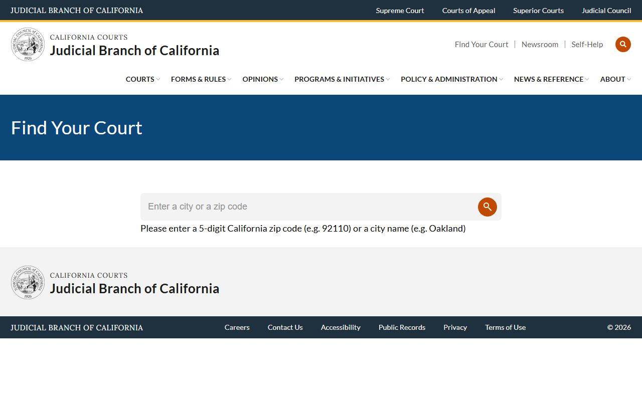Find My Court portal on California Courts website